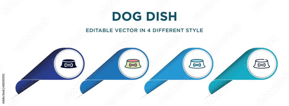 dog dish icon in 4 different styles such as filled, color, glyph, colorful, lineal color. set of vector for web, mobile, ui