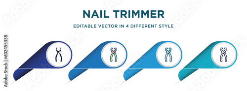 nail trimmer icon in 4 different styles such as filled, color, glyph, colorful, lineal color. set of vector for web, mobile, ui