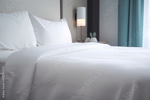 Up close White bed with white towel. Generative AI