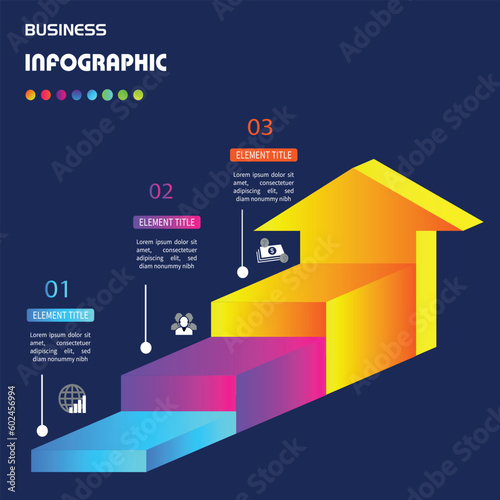 Up arrow infographic template.Business growth concept banner with 3 options.