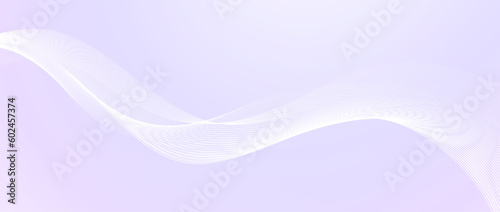 Flowing wave lines design. Abstract smooth curved stripes template. White fluid shape on light purple background. Horizontal vector wallpaper