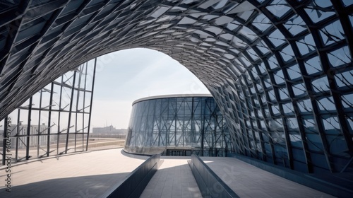 Fotografiet An exhibition center with a blend of curved and geometric architectural elements