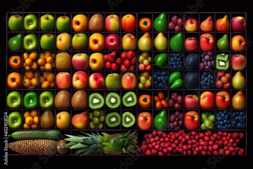 A collection of fruits in different colors, in the style of grid, Generative AI