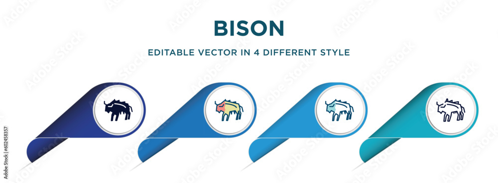 bison icon in 4 different styles such as filled, color, glyph, colorful, lineal color. set of vector for web, mobile, ui bison icon in 4 different styles such as filled, color, glyph, colorful, lineal color. set of vector for web, mobile, ui