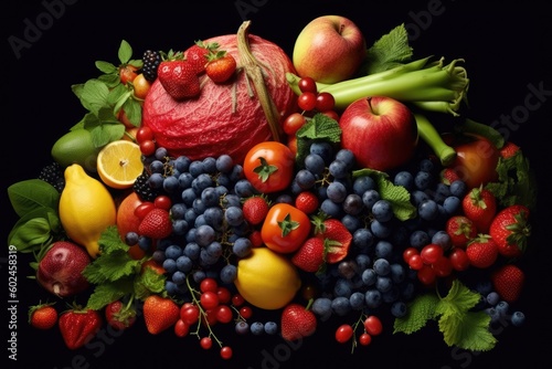 Colorful and Fresh Fruits and Vegetables, Generative AI