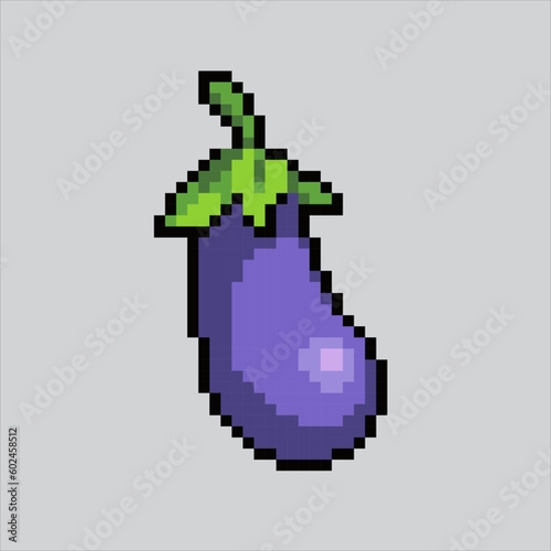 pixel art eggplant. Eggplant vegetables pixelated design for logo, web,
mobile app, badges and patches. Video game sprite. 8-bit. Isolated vector illustration.
