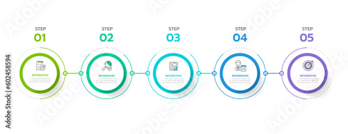 Infographic template for business. 5 Steps Modern Timeline diagram roadmap with circle topic chart, presentation vector infographic.