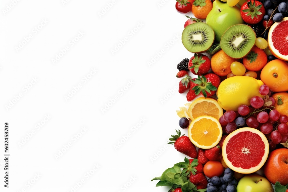 Frame of fruits on white background, Generative AI Frame of fruits on white background, Generative AI
