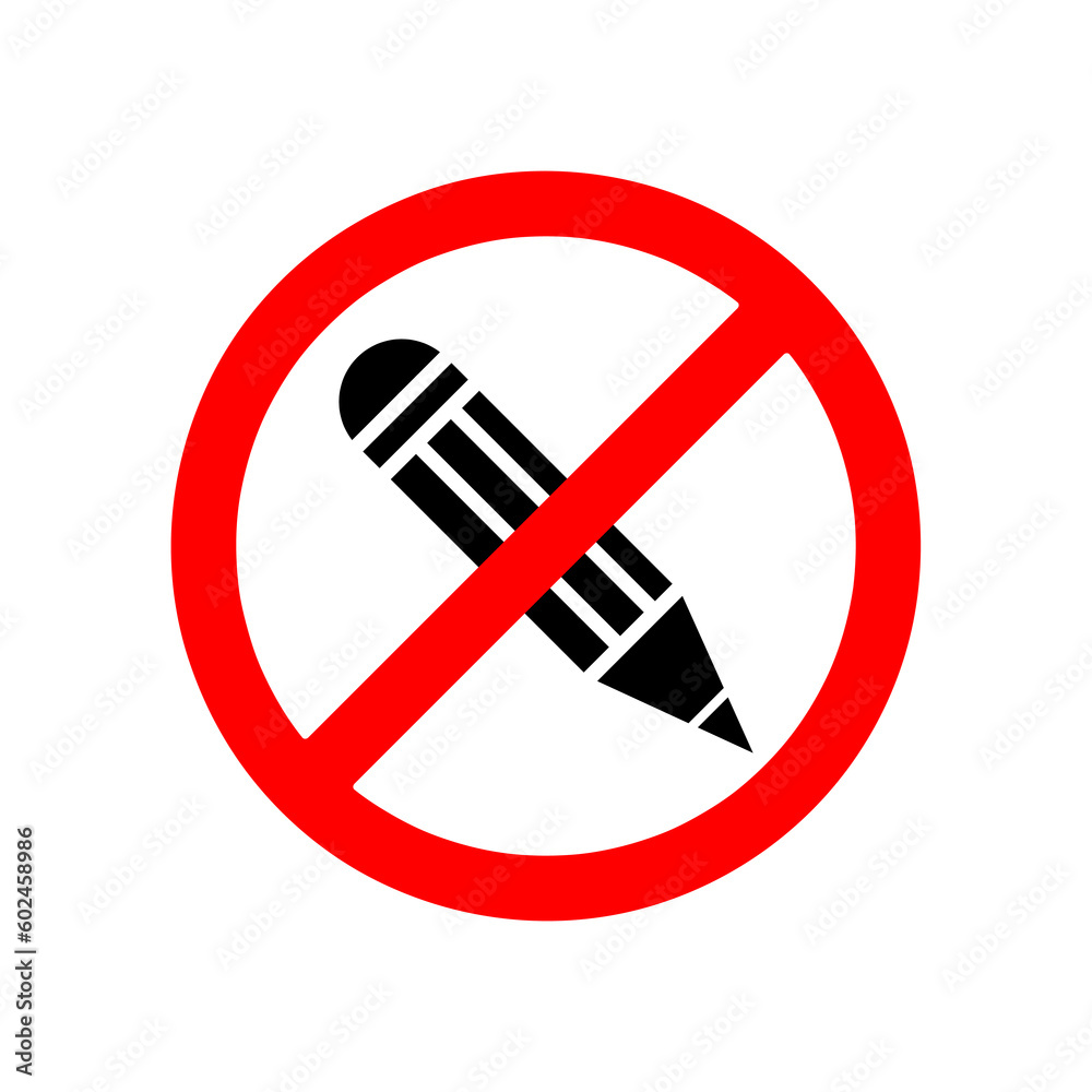 No or Stop. Pencil icon. Prohibited ban stop symbol. No pencil icon. Vector illustration on white background..eps No or Stop. Pencil icon. Prohibited ban stop symbol. No pencil icon. Vector illustration on white background..eps