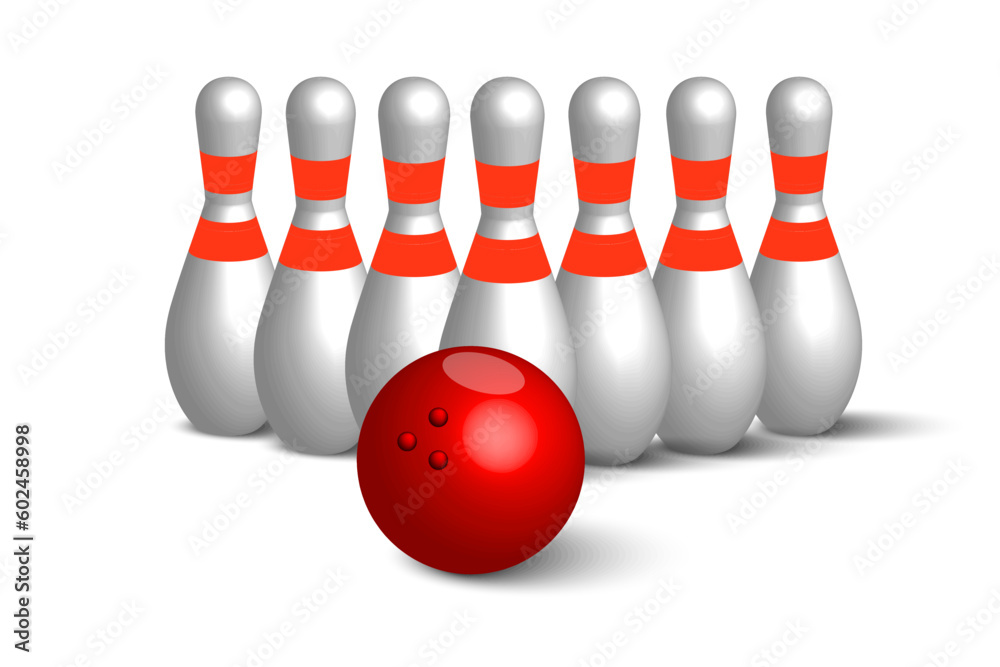 Bowling kegling mockup set. Realistic illustration kegling mockup for web. Vector illustration.