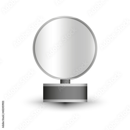 Glass award stand on transparent background. Template panel for victory prize. Vector illustration.