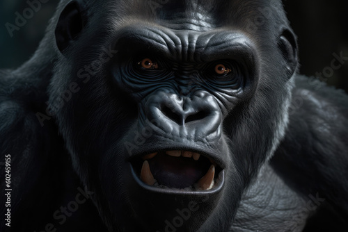 a gorilla looking at the camera in rage, generative AI © Kien