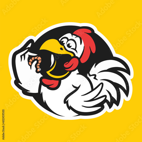 CHICKEN CARTOON EATING WORMS ILLUSTRATION