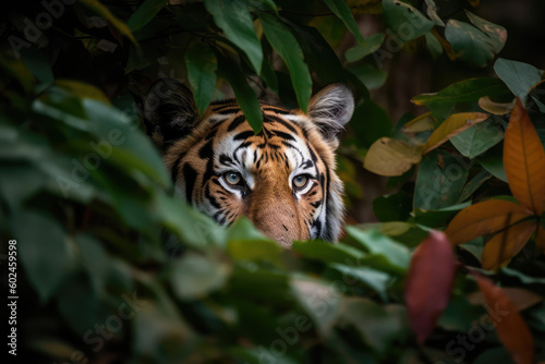 Incredible wild bengal tigers on a rock, jungle background, generative AI © Kien