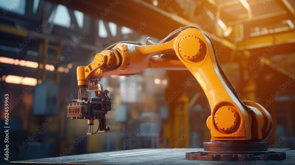 Innovation in Production Robotic Arm in Industrial Setting - obrazy, fototapety, plakaty 