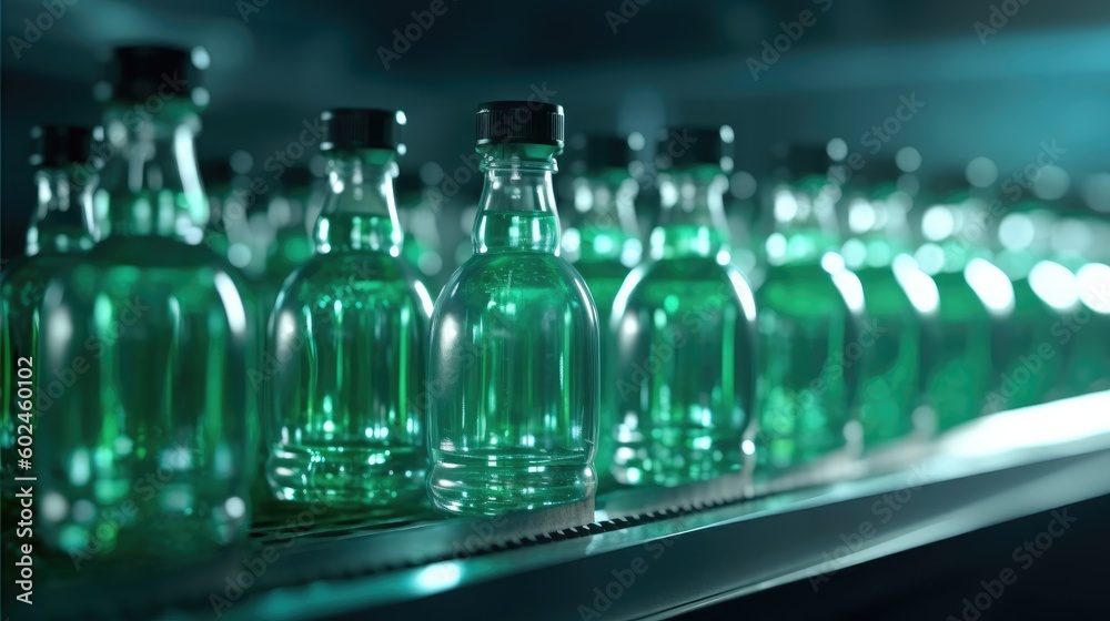 Pharmaceutical Products in a Neat Row of Bottles
