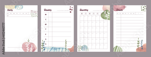 (Ocean) Daily weekly monthly check Planner template. Minimalist planner template set. Vector illustration.	