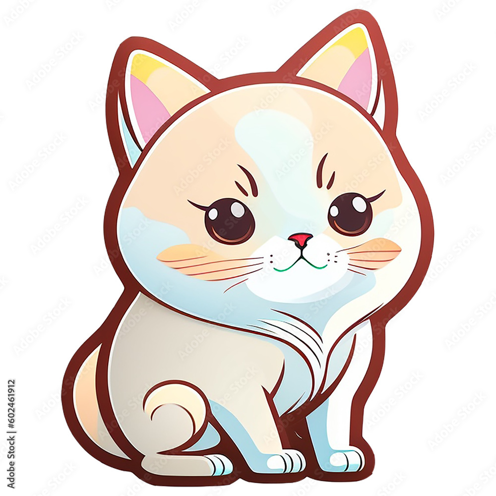 Cat sticker in a simple cute and colorful cartoon design Cat sticker in a simple cute and colorful cartoon design