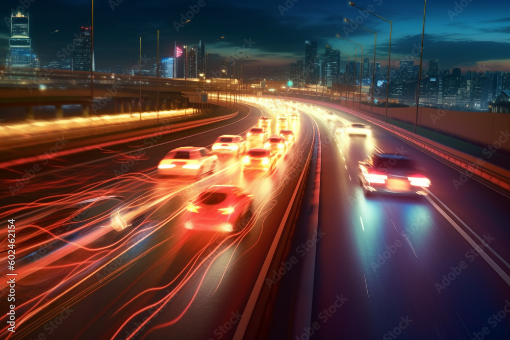 traffic in night Speeding Cars on City Roads: Long Exposure Light Trails,  Generative AI