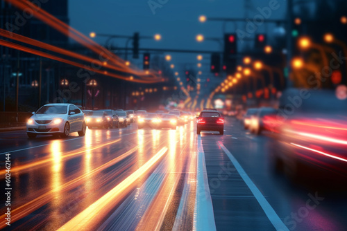 Speeding Cars on City Roads: Long Exposure Light Trails, Generative AI