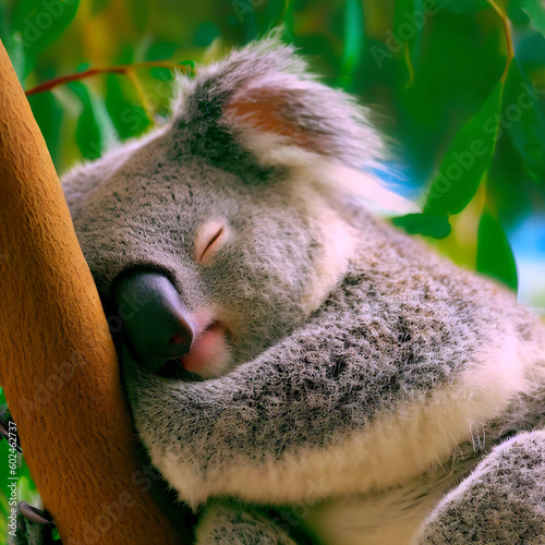 Photography A koala sleeping in a eucalyptus tree in Australia