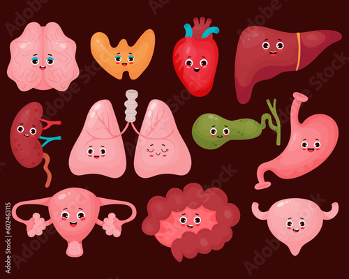 Collection cute human cartoon organs. isolated vector flat funny cartoon characters illustrations design. Anatomy concept