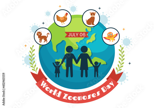 World Zoonoses Day Vector Illustration on 6 July with Various Animals which is in the Forest in Flat Cartoon Hand Drawn Landing Page Templates
