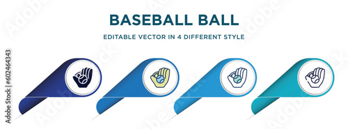 baseball ball icon in 4 different styles such as filled, color, glyph, colorful, lineal color. set of vector for web, mobile, ui