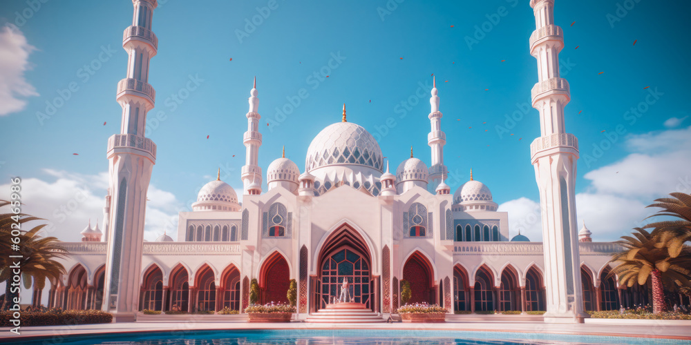 Fototapeta premium Islamic architecture exterior, mosque. Generative AI