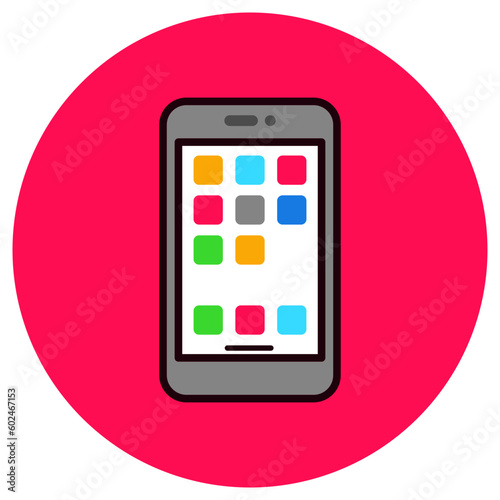 Smartphone icon with colorful design in red circle shape 