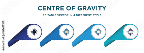 centre of gravity icon in 4 different styles such as filled, color, glyph, colorful, lineal color. set of vector for web, mobile, ui