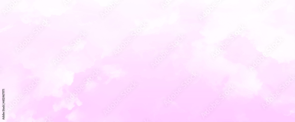 Pink sky background with white clouds. Clouds and bright pink sky. Vector image