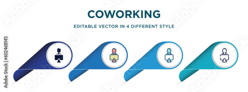 coworking icon in 4 different styles such as filled, color, glyph, colorful, lineal color. set of vector for web, mobile, ui