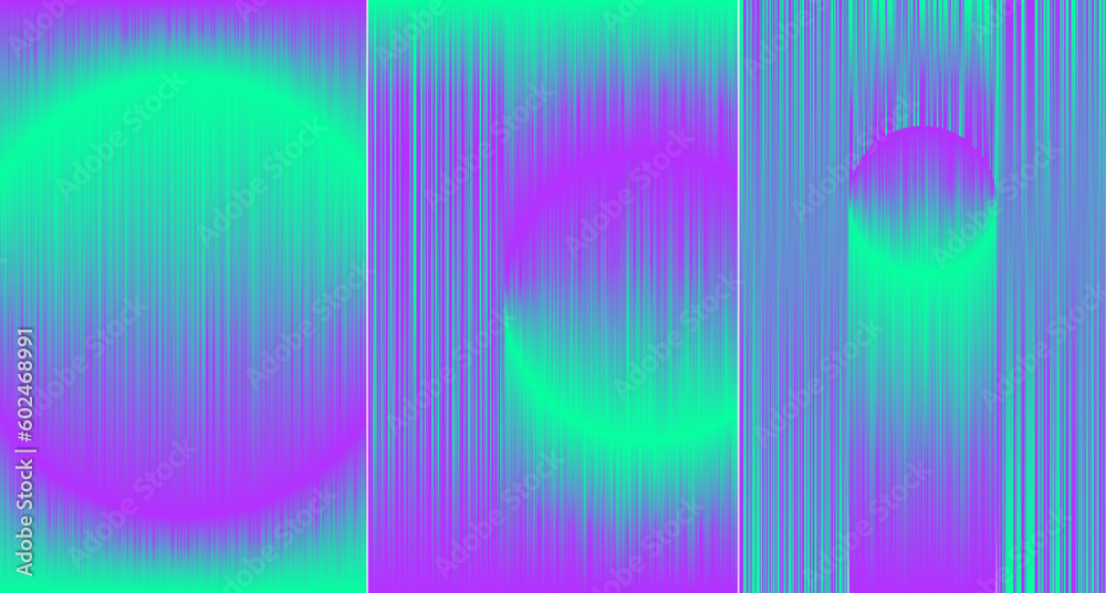 Neon glitch circles background. Optical distorted psychedelic effect