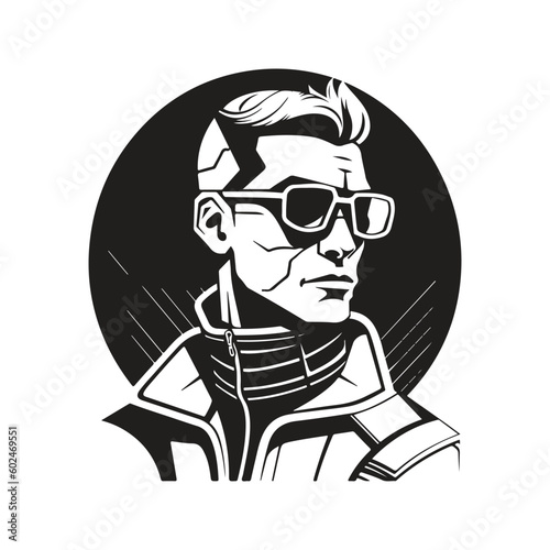 Wallpaper Mural person wearing futuristic glasses, vintage logo line art concept black and white color, hand drawn illustration Torontodigital.ca