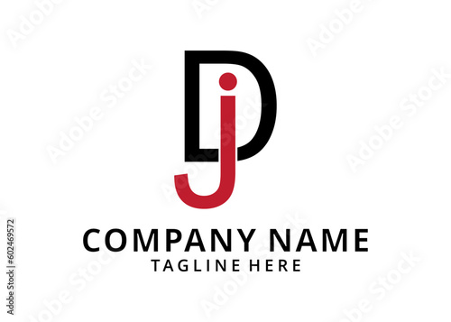 Initial DJ , JD logo design. Creative typography treatment in black and red