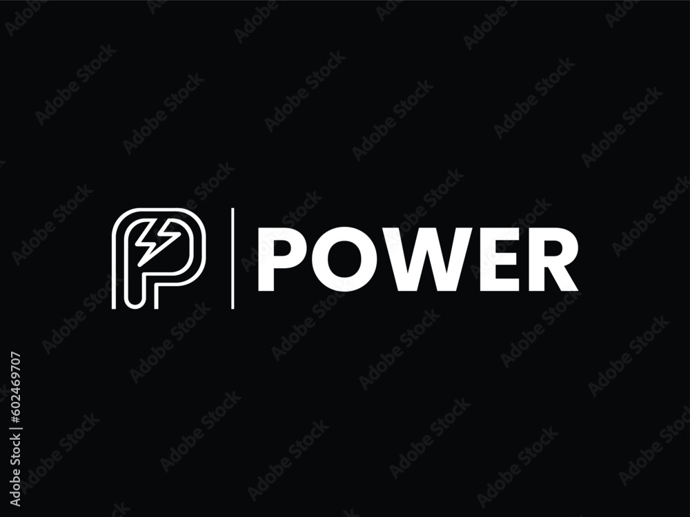 Letter P with lightning logo icon template elements