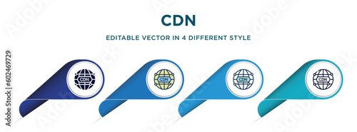 cdn icon in 4 different styles such as filled, color, glyph, colorful, lineal color. set of vector for web, mobile, ui