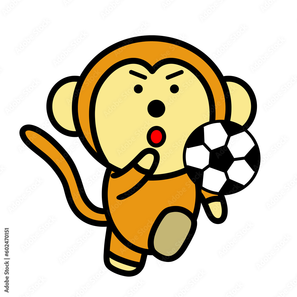 Obraz premium サッカーボールを蹴るサル イラスト