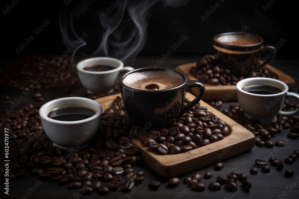 Fototapeta premium morning cafe cup drink mug brown espresso breakfast aroma bean. Generative AI.