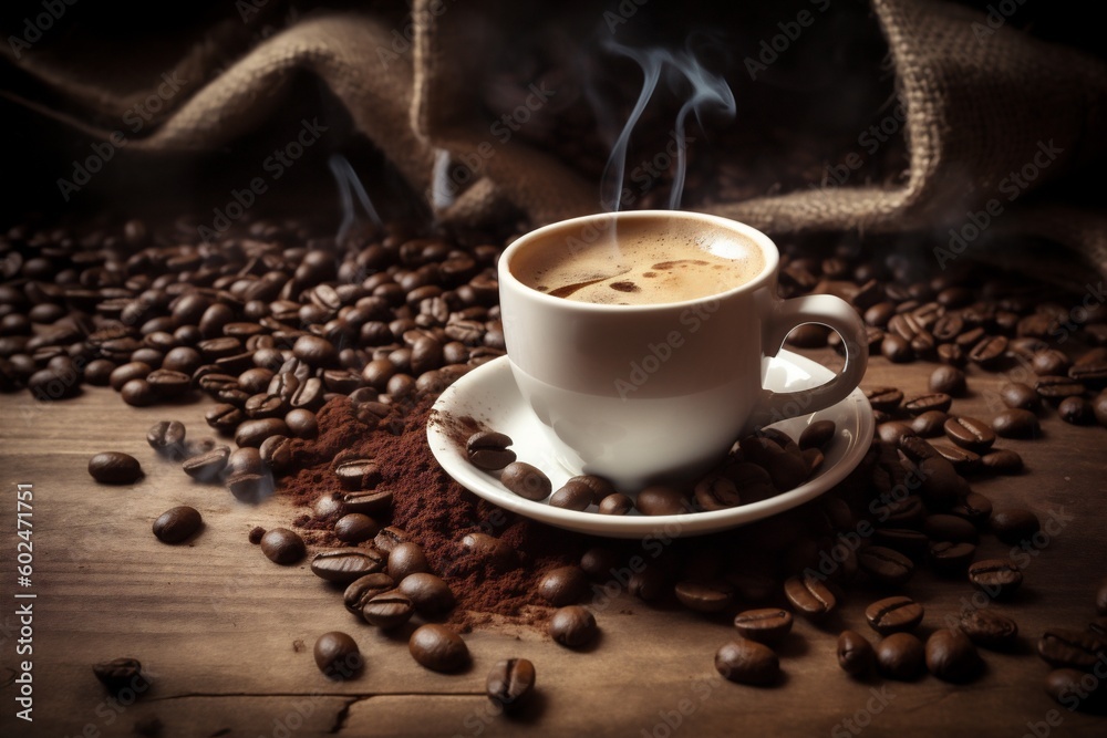 bean drink mug morning aroma cafe breakfast espresso brown cup. Generative AI. bean drink mug morning aroma cafe breakfast espresso brown cup. Generative AI.