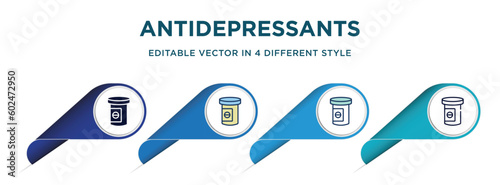 antidepressants icon in 4 different styles such as filled, color, glyph, colorful, lineal color. set of vector for web, mobile, ui