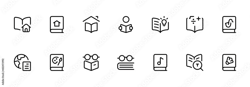 reading icon, books icon vector set design with Editable Stroke. Line, Solid, Flat Line, thin style and Suitable for Web Page, Mobile App, UI, UX design.