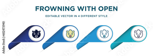 frowning with open mouth emoji icon in 4 different styles such as filled, color, glyph, colorful, lineal color. set of vector for web, mobile, ui
