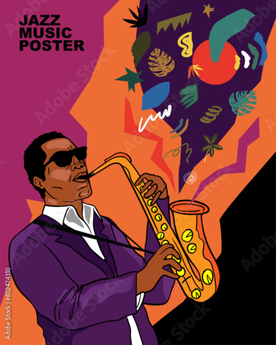 Vector template hand drawn abstract jazz poster