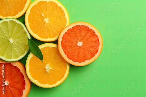 Composition with slices of citrus on color background