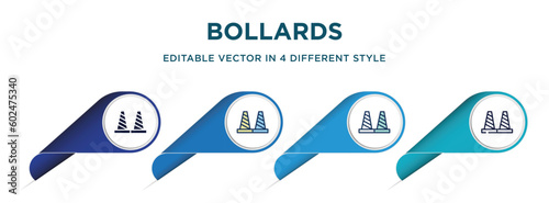 bollards icon in 4 different styles such as filled, color, glyph, colorful, lineal color. set of vector for web, mobile, ui