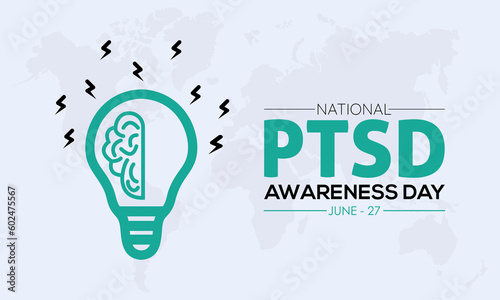 2023 Concept National PTSD Awareness Day mental health concept vector banner template design. Depression, emotional, psychology, rehabilitation theme. photo