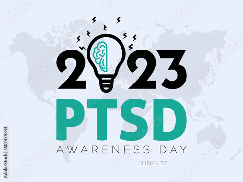 2023 Concept National PTSD Awareness Day mental health concept vector banner template design. Depression, emotional, psychology, rehabilitation theme.