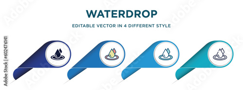 waterdrop icon in 4 different styles such as filled, color, glyph, colorful, lineal color. set of vector for web, mobile, ui